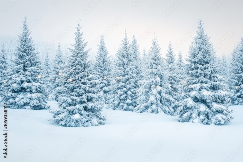 Winter Wonderland Snow Covered Trees Christmas Lights Festive Season Winter Wonderland Snow Covered Trees Christmas Lights Festive Season