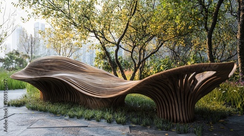 An unconventional design for a public bench made entirely from organic materials photo