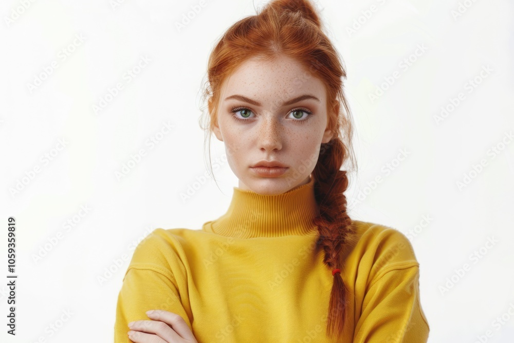 woman wearing her red hair on white background woman wearing her red hair on white background
