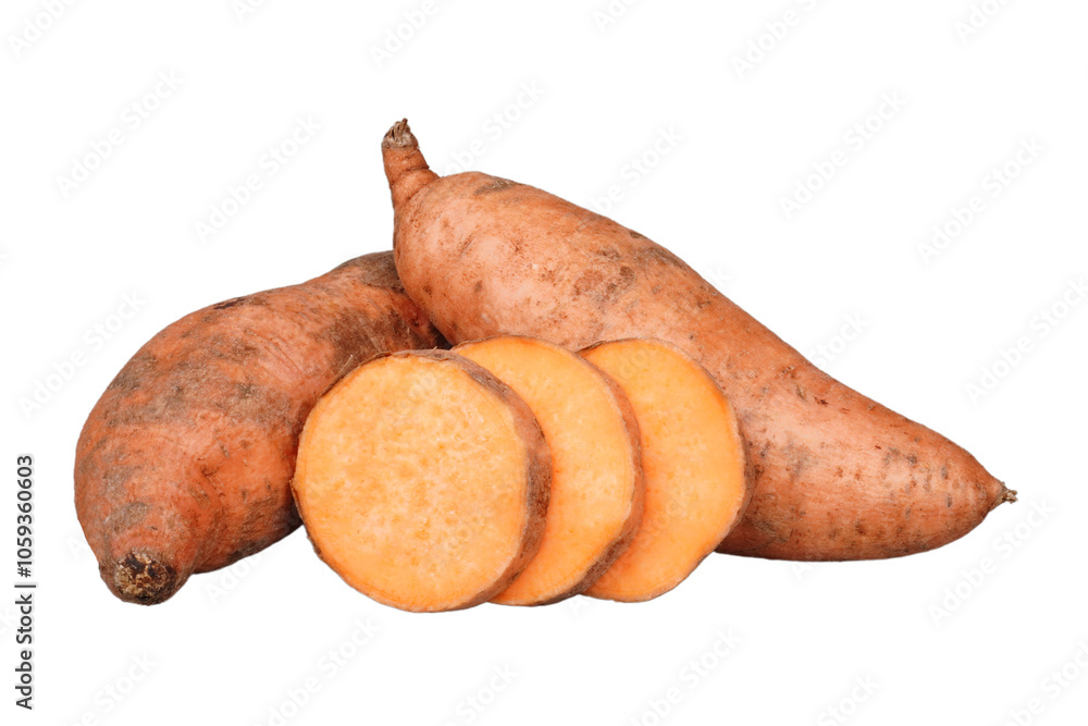 Whole potatoes with some slices isolated transparent Whole potatoes with some slices isolated transparent