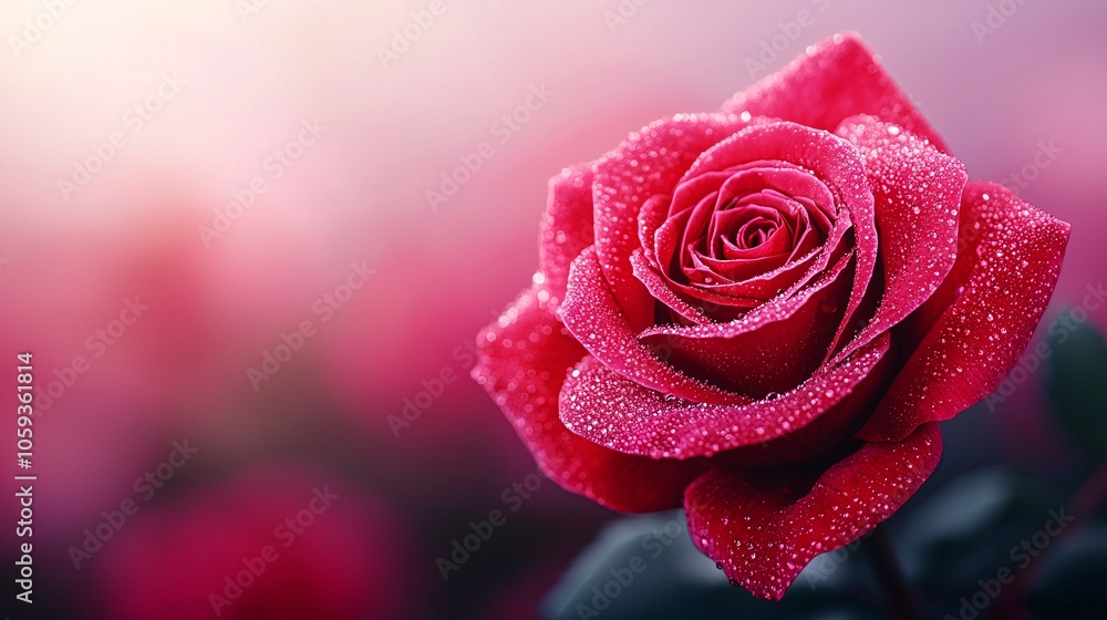 Beautiful Close-up of Vibrant Red Rose with Dew Drops in Soft Afternoon Light Beautiful Close-up of Vibrant Red Rose with Dew Drops in Soft Afternoon Light