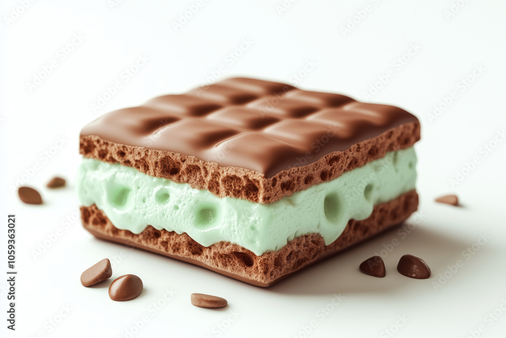 Delicious mint chocolate ice cream sandwich stacked on a clean white background Delicious mint chocolate ice cream sandwich stacked on a clean white background