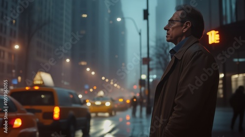 Wallpaper Mural Man is standing on a street in the rain Torontodigital.ca