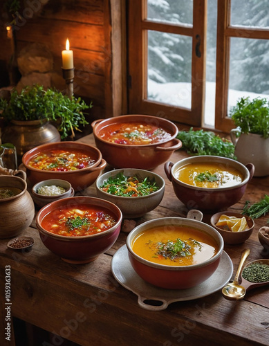 A variety of soup bowls