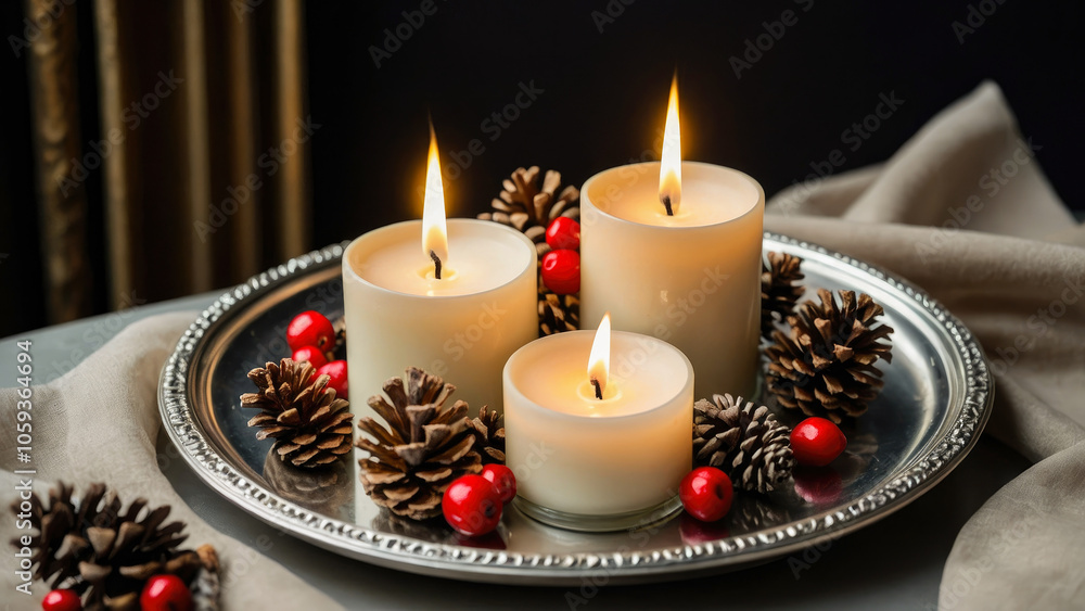 Christmas candles and pine cones Christmas candles and pine cones