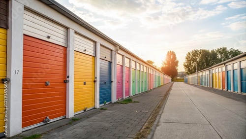 Long Row of Storage Containers with Bokeh Effect During Daylight for Enhanced Visual Appeal