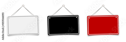 Door signs hanging. Empty sign for store, restaurant or cafe. Banner for paper design. 