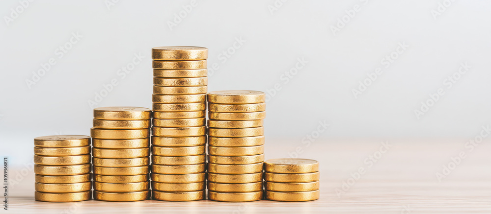 Stacked gold coins represent investment growth and diversification