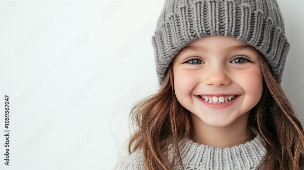 Young girl wearing a gray knit hat and a gray sweater Young girl wearing a gray knit hat and a gray sweater