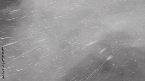 Three different types of impressive snow blizzards covering the entire screen, overlay of storms with rain and snow, black background