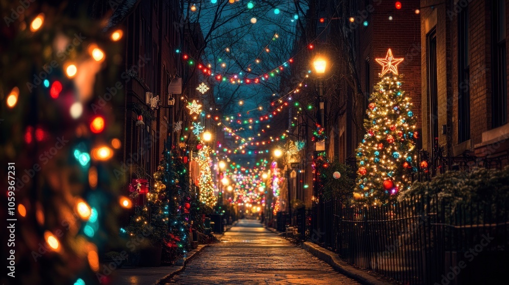 custom made wallpaper toronto digitalA narrow street lined with festive Christmas lights and decorated trees creates a magical ambiance in a city neighborhood.