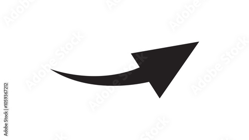 Curved black arrow icon pointing upwards and right, symbolizing progress or redirection, isolated on a white background for design.