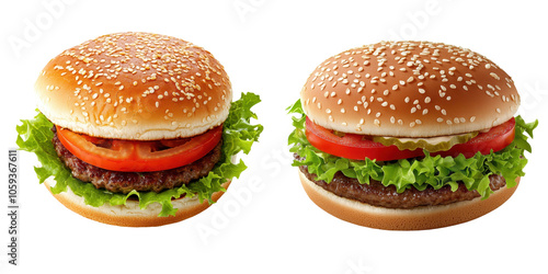 Fresh Hamburger with Lettuce and Tomato Isolated on White