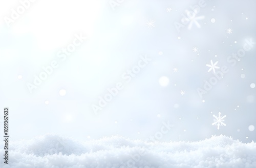 Winter background with snow and snowflakes. Copy space.