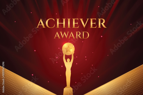 Premium Luxury Award On Red Background. Grand Royal Ceremony Vibe Award Celebration Template Concept Design Vector Illustration