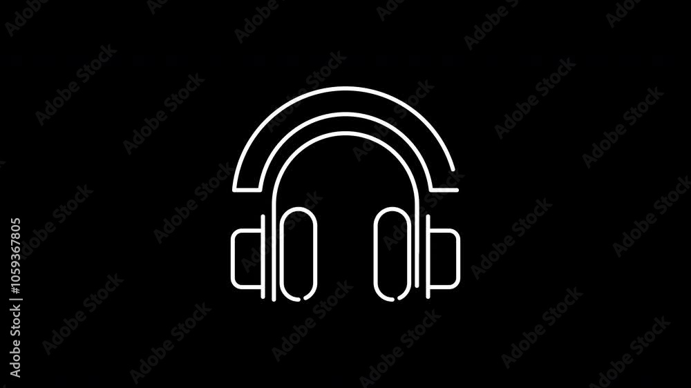 animated outline headphone icon on alpha channel .4k animated outline headphone icon on alpha channel .4k