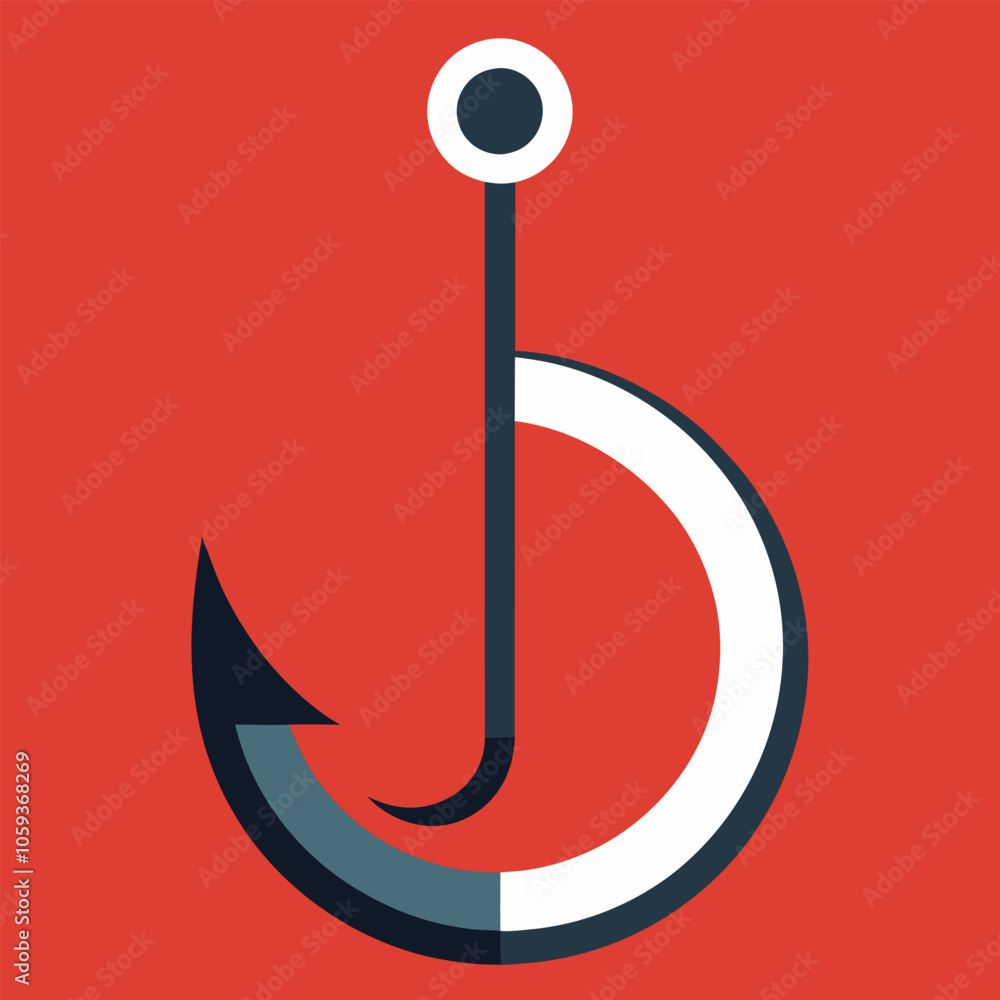 A simple yet striking illustration of a fishing hook, perfect for use in a variety of design projects. The bold colors and minimalist style make this graphic versatile and eye-catching. A simple yet striking illustration of a fishing hook, perfect for use in a variety of design projects. The bold colors and minimalist style make this graphic versatile and eye-catching.