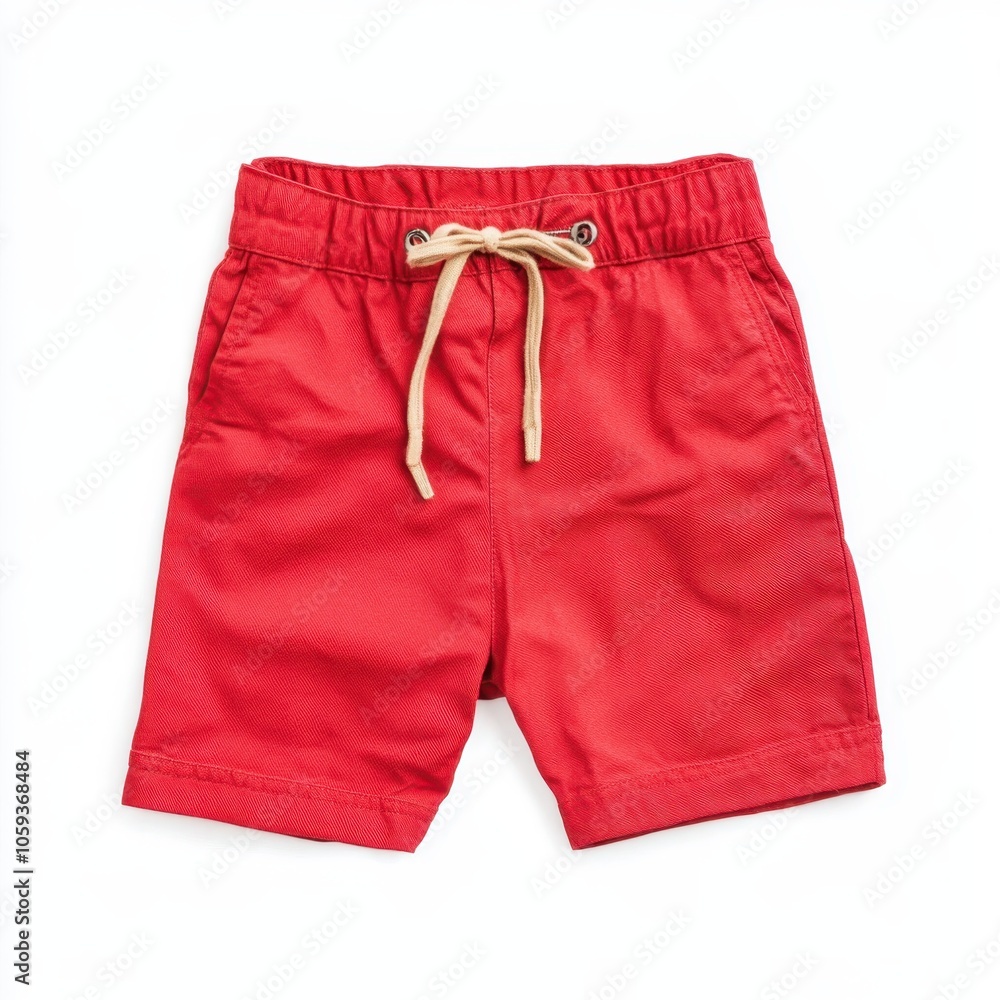 Bright red swim shorts with a drawstring waist, perfect for summer beach outings or pool parties. Bright red swim shorts with a drawstring waist, perfect for summer beach outings or pool parties.