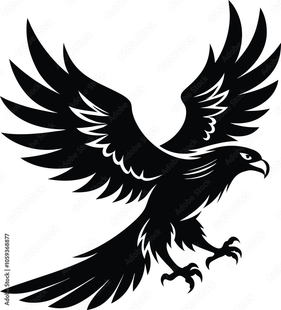 Obraz premium Vector silhouette of flying Eagle an white background 