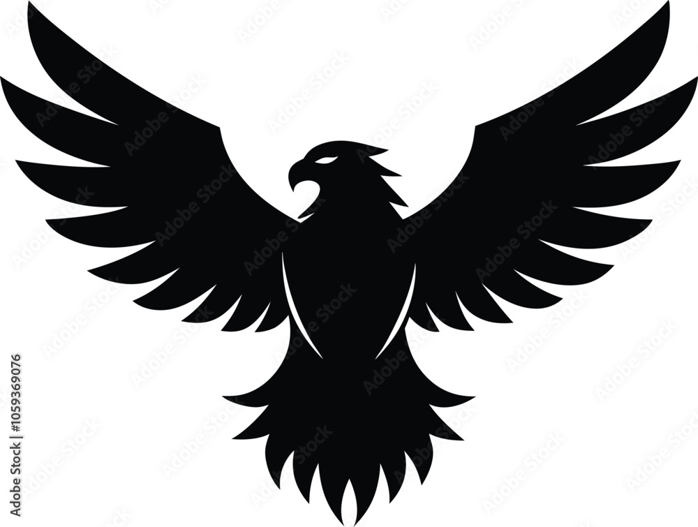 Obraz premium Vector silhouette of flying Eagle an white background 
