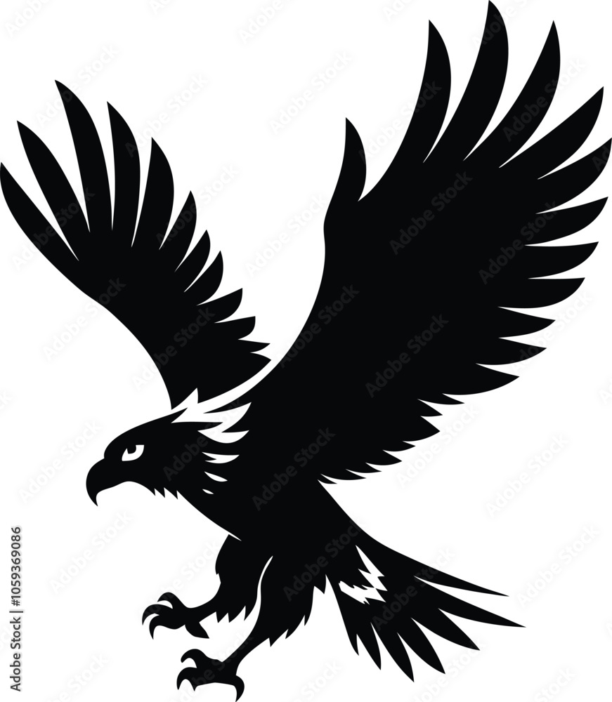 Fototapeta premium Vector silhouette of flying Eagle an white background 