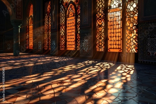 Islamic mosque shadows during Ramadan and special nights. photo