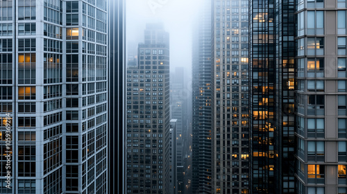 Close-Up View of a Foggy Morning in New York City Skyline