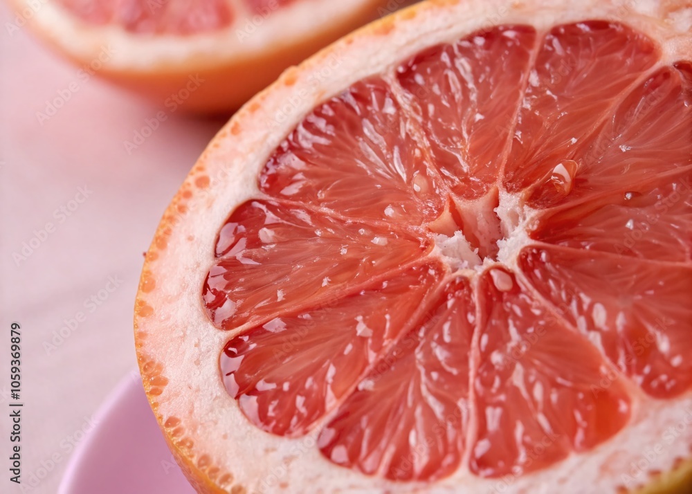 Macro Photography of Pink Grapefruit Halves with Juicy Texture and Vibrant Color for Culinary and Food Styling Use Macro Photography of Pink Grapefruit Halves with Juicy Texture and Vibrant Color for Culinary and Food Styling Use