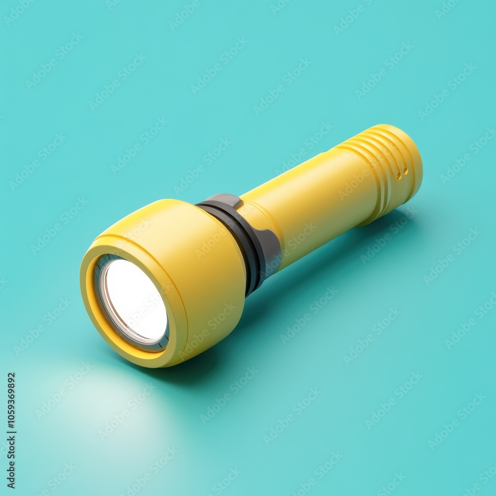 Vibrant Yellow Flashlight on Turquoise Background Vibrant Yellow Flashlight on Turquoise Background