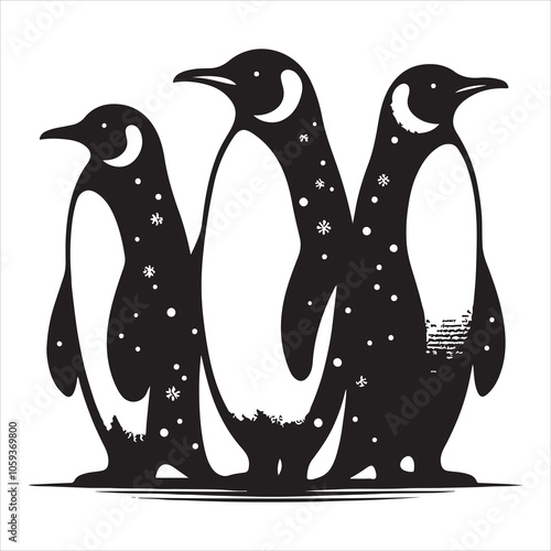 Clipart of a penguin silhouette against a background of hex colors