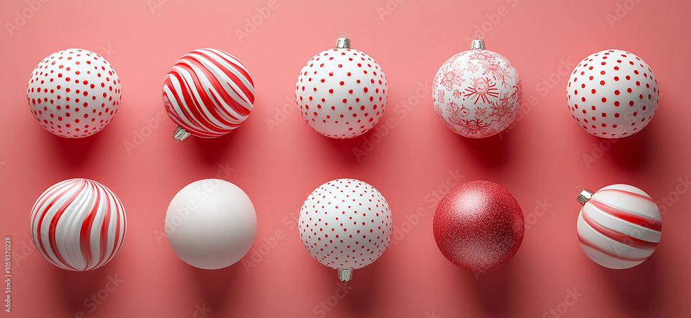 Christmas ornaments in various designs with various patterns and shapes Christmas ornaments in various designs with various patterns and shapes