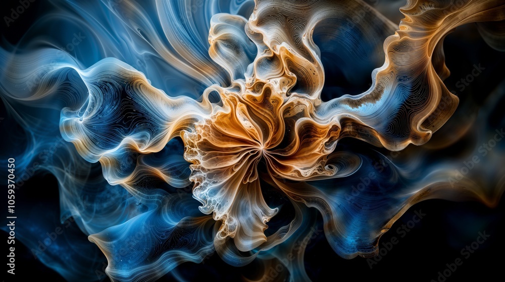Obraz premium Fluid Abstract Waves with Blue and Orange Flowing Patterns in Ethereal Smoke-like Composition