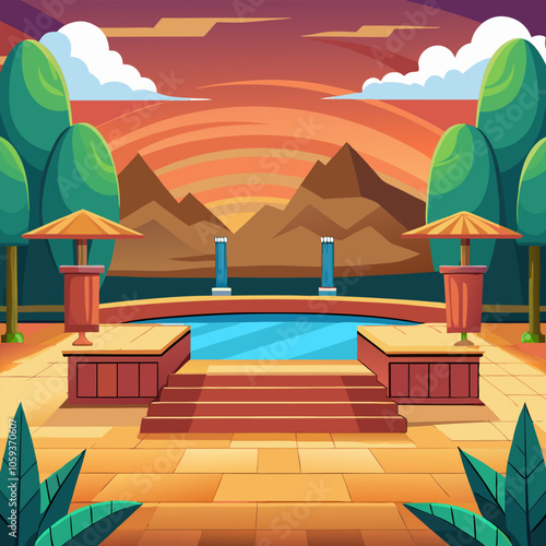 A vibrant illustration depicting a tranquil pool scene, perfect for adding a touch of summery serenity to your designs.