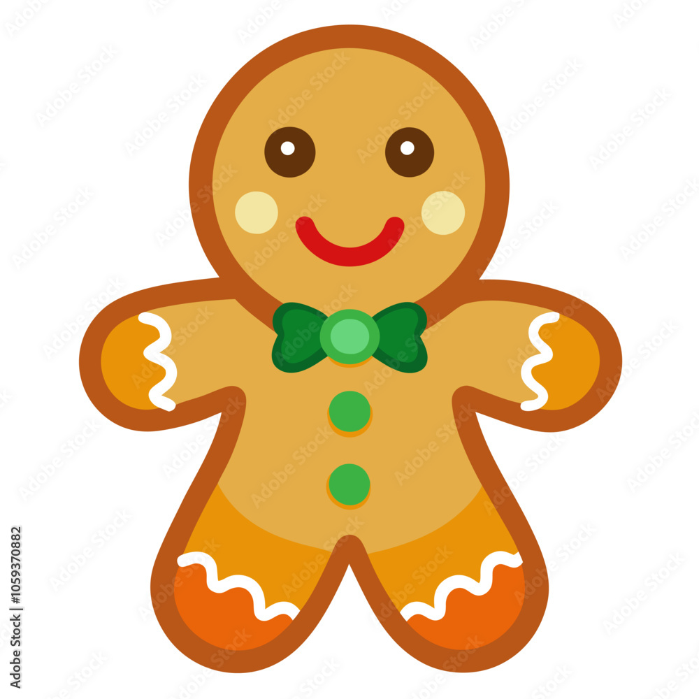 Obraz premium A charming gingerbread cookie character illustration, featuring a joyful expression, perfect for holiday, Christmas, and seasonal designs conveying warmth and sweetness.