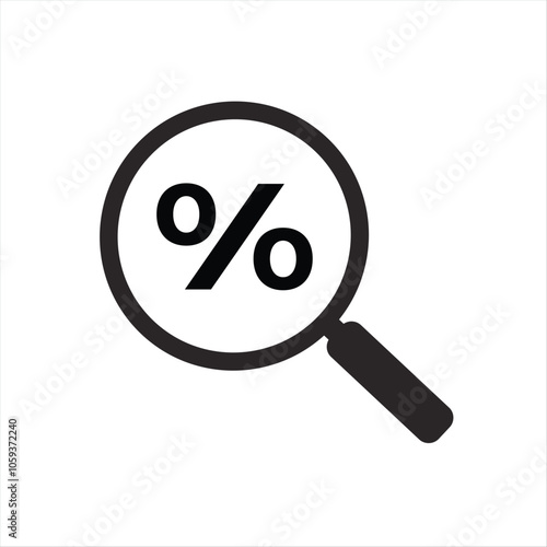 percent search magnify glass icon. Search investment