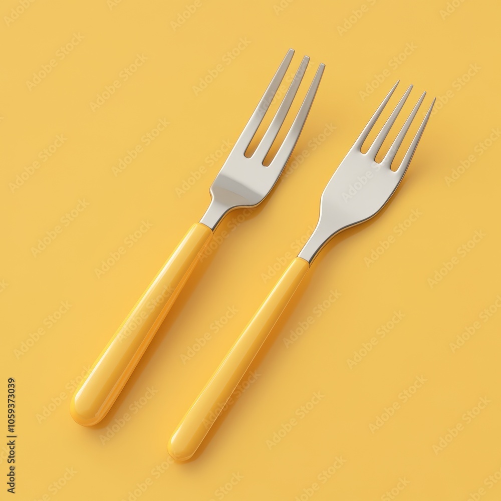 Elegant Silverware on Cheerful Yellow Background Elegant Silverware on Cheerful Yellow Background