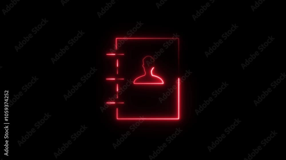 Red neon address book sign blinks and appear in center on black background. Red neon address book sign blinks and appear in center on black background.