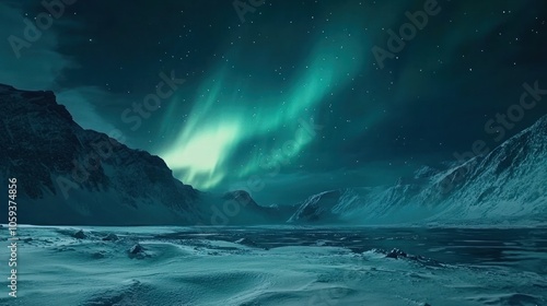 A mesmerizing display of the Northern Lights dancing above a snowy landscape.