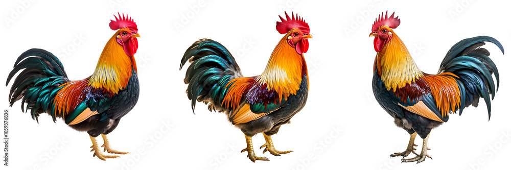 Set of rooster with colorful plumage isolated on transparent background (3) Set of rooster with colorful plumage isolated on transparent background (3)