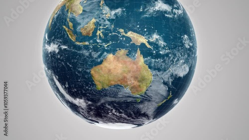 World Map of the Continent of Oceania, from above the clouds from space. Border region highlighted location.