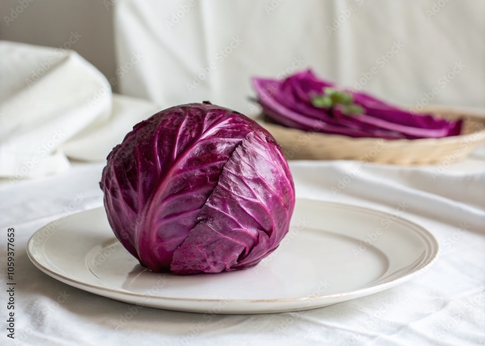 Fototapeta premium Minimalist German Red Cabbage on Plate with Simple Background for Culinary Photography