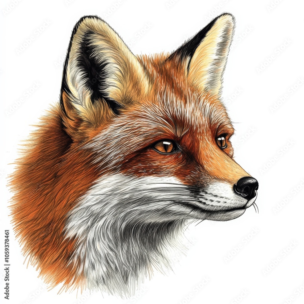 Fototapeta premium A fox with a white muzzle and brown fur. The fur is slightly fuzzy and the fox has a curious expression