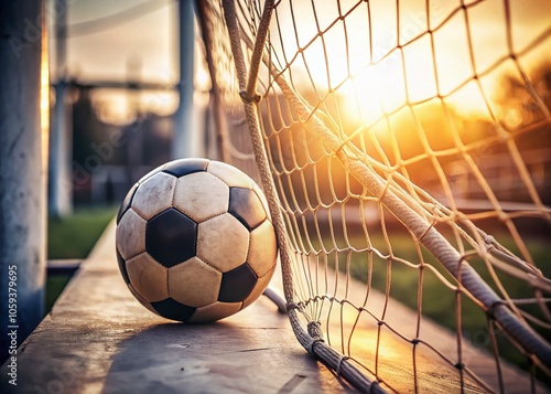 Minimalist Soccer Ball on Net - A Simple Yet Striking Visual of Sports Elegance, Highlighting the Textures and Shadows of the Game in a Clean, Contemporary Style