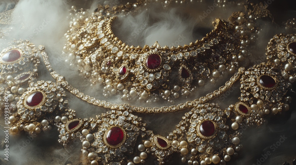 Exquisite Gold Jewelry with Red Stones and Pearls Exquisite Gold Jewelry with Red Stones and Pearls