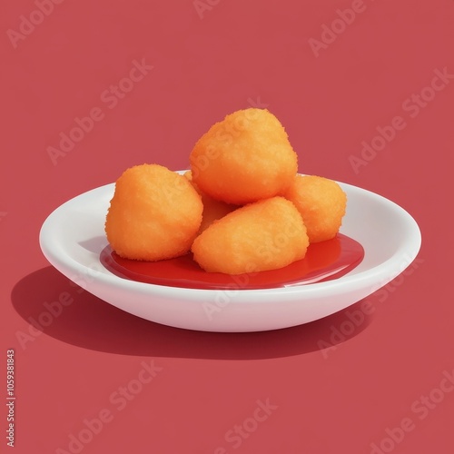 Delicious Golden Croquettes on a White Plate Against a Red Background