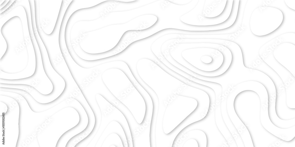 Abstract White paper cut background with lines. white line drawing geometric paper art design. 3d papercut decoration textured with wavy layers. 3d realistic design used for banner, posters. line maps