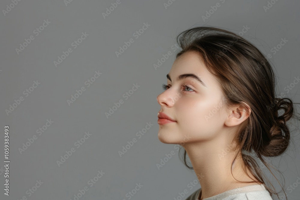 Attractive girl with copy space in profile view portrait. Attractive girl with copy space in profile view portrait.