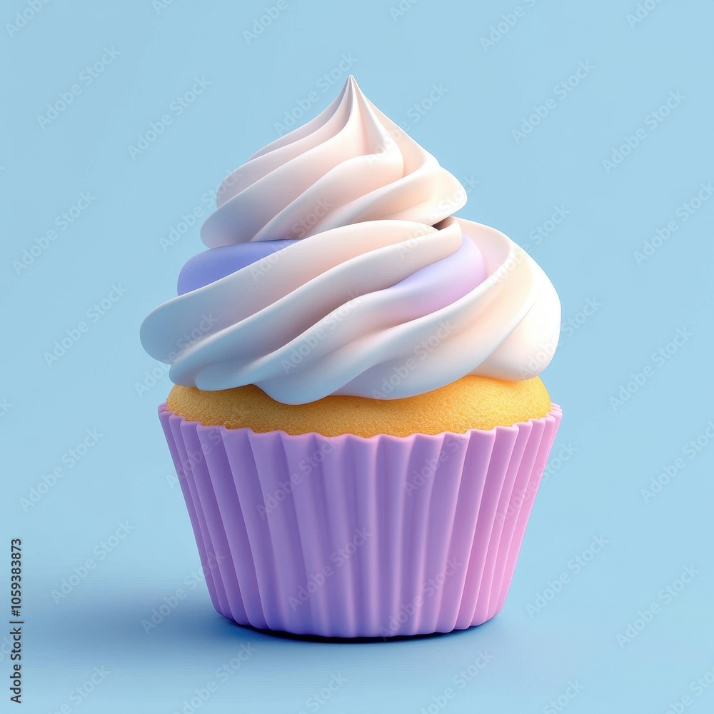Delightful Pastel Cupcake against a Soft Blue Background Delightful Pastel Cupcake against a Soft Blue Background