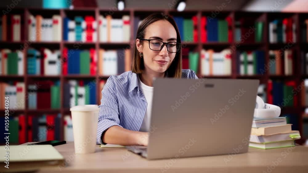 University Student In Library With Laptop University Student In Library With Laptop