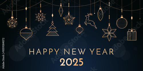Happy New Year banner with golden decorations